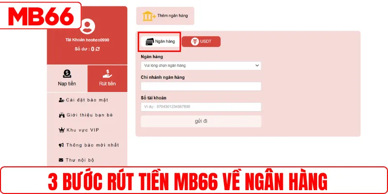 3 bước rút tiền MB66 về ngân hàng