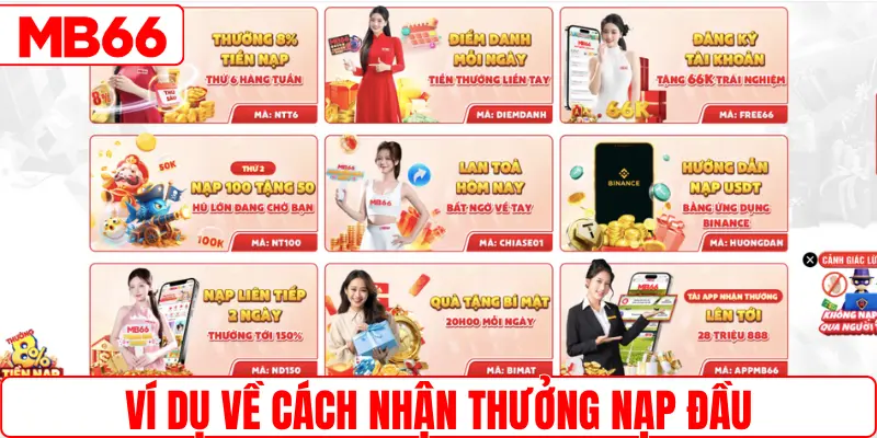Ví dụ về cách nhận thưởng nạp đầu